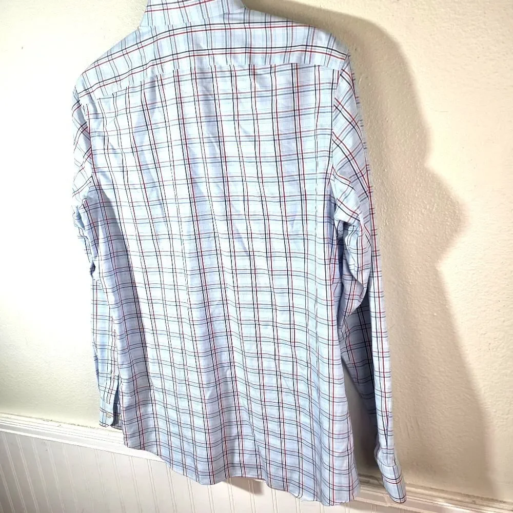 Banana Republic Men's Non Irom Tailored Slim Fit Blue Plaid Long Sleeve Shirt LG